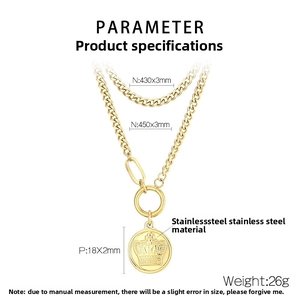 Detailed size specifications for a double-layer 18k gold-plated crown pendant necklace
