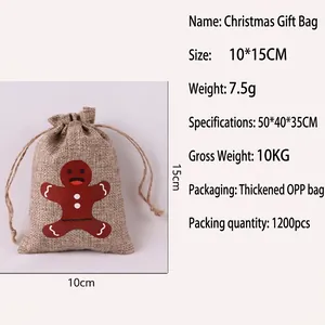 Christmas Gift Bags Burlap Linen Drawstring Pouch Holiday Party Decor Candy Storage Reusable Festive Patterns