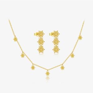 925 Sterling Silver Sun Flower Starburst Necklace And Long Dangle Earrings Jewelry Bohemian Vintage Resort Style For Women