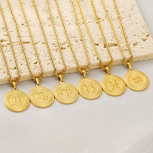 Golden titanium steel 18K plated zodiac pendant necklaces with elegant twist chains