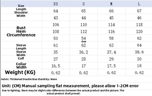 Detailed size guide table for women's blazer and pleated skirt set showing CM measurements