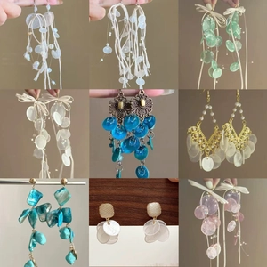 Bow Artificial Pearl Tassel Drop Earrings For Women French Retro Style With 925 Sterling Silver Earring Post Shell Petal
