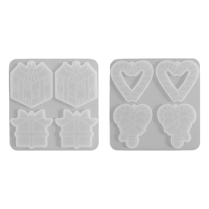 DIY Christmas resin silicone mold set featuring heart candy canes and gift box shapes