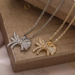 Anhänger Halskette Schleife Kupfer Mit Zirkonia Zarte Mode Pendler Schmuck Für Damen Eleganter Ins Stil