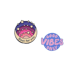 Creative alloy enamel pins with Best for You and Good Vibes Only inspirational quotes