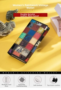 Détail macro du portefeuille en cuir avec patchwork coloré et textures de reptile