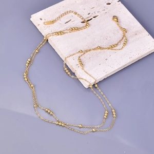 Double Layer Bead Necklace Stainless Steel 18K Gold Plated Minimalist Choker Jewelry For Women