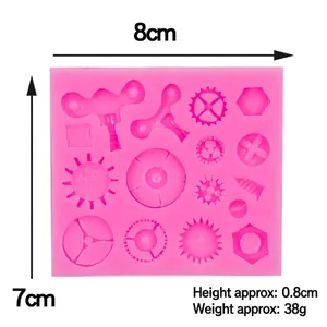 Pink silicone industrial gear and screw mold for fondant cake and chocolate decor 8x7cm