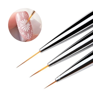 3pcs silver metal handle nail art liners with fine orange synthetic fiber brushes