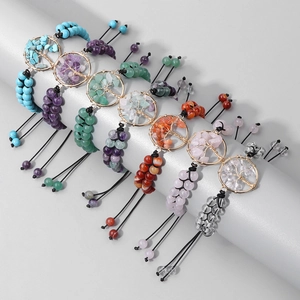Adjustable natural stone bead bracelets with wire-wrapped Tree of Life pendants