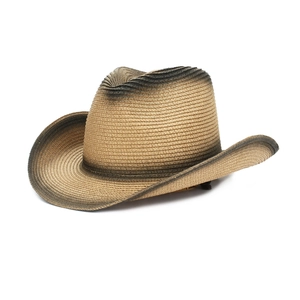 Cowboyhut aus geflochtenem Stroh mit breiter Krempe und braunem Farbverlauf-Effekt