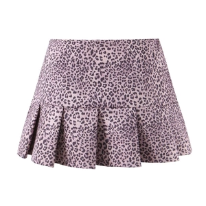 Mini-jupe plissée à taille haute avec imprimé léopard dans les tons rose et violet