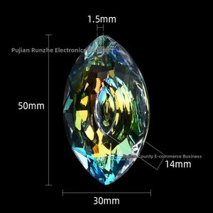 Detailed view of 50mm rainbow crystal pendant with precise dimensions and facet cuts
