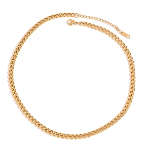 18K Gold Plated Stainless Steel Flat Chain Necklace Waterproof Hypoallergenic Minimalist Modern Classic Jewelry Women