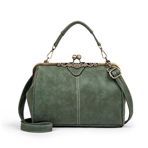 Vintage Kiss Lock Handbag Retro Frosted PU Leather Doctor Bag With Top Handle And Adjustable Strap For Women