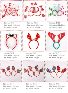 Detailed size and weight specifications for various Christmas reindeer antler headbands