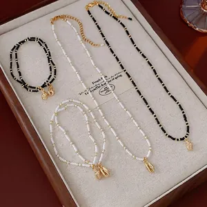 Conch Shell Pendant Alloy Rice Beads Choker Necklace Bracelet Bohemian Beach Vacation Style Minimalist Jewelry For Women