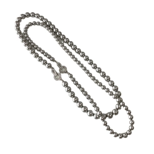 French style double-layer silver grey pearl necklace with zircon buckles on white background
