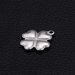 Lucky four leaf clover pendant in polished silver stainless steel for jewelry making