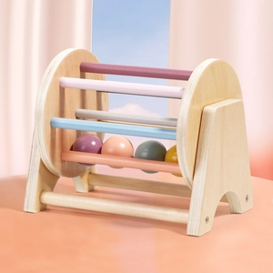 Montessori wooden spinning drum toy for toddler sensory and fine motor skill training