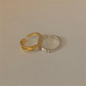Minimalist 925 sterling silver bamboo style open ring set in gold and silver finish