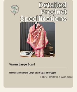 Detail of soft cashmere feel scarf with cute cherry pattern and 190x65cm dimensions