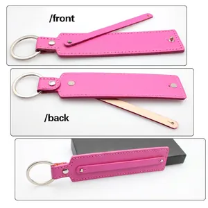 Fuchsia PU leather 8mm keychain strap with silver ring and stitching detail