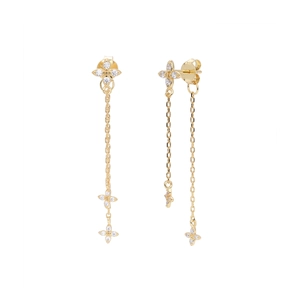 Elegant S925 sterling silver gold flower tassel earrings with clear zircon accents