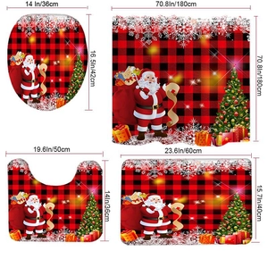 Detailed size specifications for Christmas bathroom set with shower curtain and floor mats