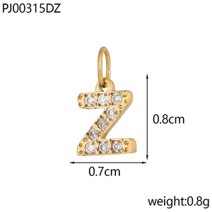 Detailed view of golden Z pendant with micro-pave white zircons and size dimensions