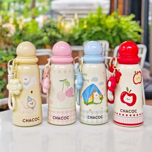 Portable stainless steel thermal mugs with cute cartoon designs and matching charms