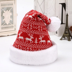 Bonnet de Noël épais en tricot avec motifs rennes et pompon en fausse fourrure douce