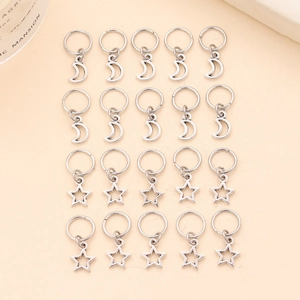 20pcs silver moon and star hollow pendants with metal rings for DIY jewelry and hair braids