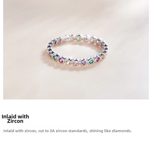Close-up of S925 sterling silver ring featuring 3A colorful zircon circular gemstones