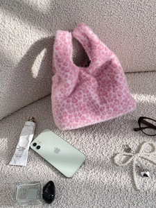 Sac fourre-tout en peluche léopard rose avec texture douce en fausse fourrure femme