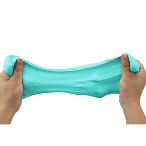 Teal stretchy butter slime kit for kids, soft non-sticky sensory toy shown being stretched