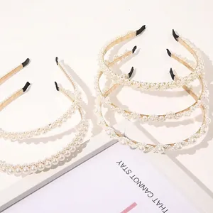 Elegant Artificial Pearl Headband Alloy Hair Hoop For Women Girls Vintage Korean Style Wedding Party Hair Accessory White