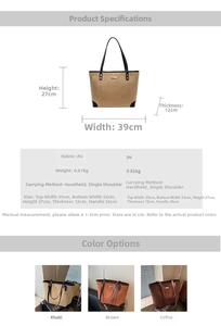 Detailed view of large PU leather tote bag dimensions and reinforced black corners