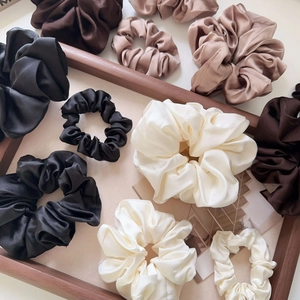 Large Satin Satin Scrunchies Elastic Hair Bands Ponytail Holder Vintage French Pleated Hair Accessories Women