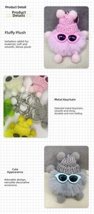 Détails de porte-clés en peluche boule de charbon avec lunettes et bonnets en tricot colorés