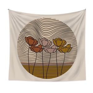 Morandi minimalist wall tapestry with abstract floral circles and wavy line patterns