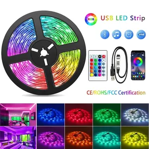 RGB 5050 LED Ribbon Lights USB 5V Bluetooth App And 24-Key Remote Control Music Sync TV Backlight Atmosphere Home Decor