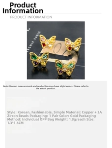Detailed size and specs for butterfly earrings with colorful 3A cubic zirconia stones