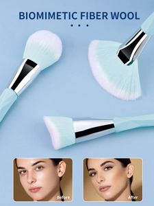 Blue diamond texture makeup brushes with biomimetic fiber bristles and before-after effect