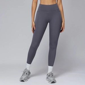 Pantalon de yoga taille haute gris foncé avec poches latérales et coupe de compression