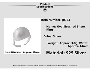 Detail of 925 sterling silver oval frosted ring with adjustable open band and matte finish