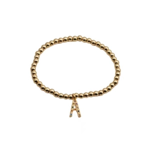 Gold Copper Bead Elastic Bracelet With Colorful Zircon Alphabet Initial Letter Pendant Fashion Jewelry For Women