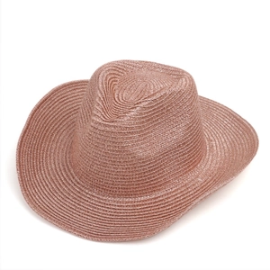 Cappello da cowboy intrecciato oro rosa metallizzato con corona strutturata e tesa larga