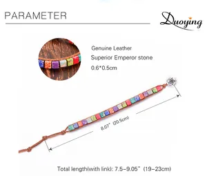 Guide des tailles du bracelet en cuir et pierres d'empereur avec mesures précises