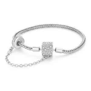925 Sterling Silver Platinum Plated Snake Chain Bracelet For Women Shining Pave Zirconia Charm Basic Jewelry Simple Geometric Hand Ornament